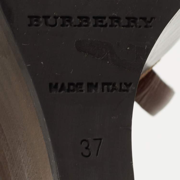 Pre Owned Burberry Brown Leather and Nova Check Wedge Platform Ankle Strap Sandals 37
