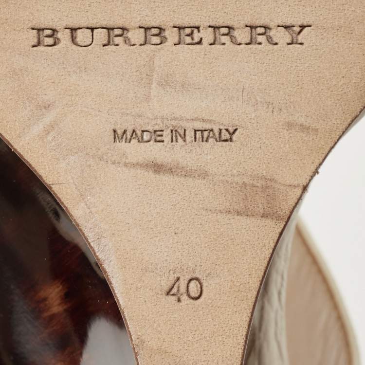 Pre Owned Burberry Cream Leather Noorwood Wedge Sandals Size 40