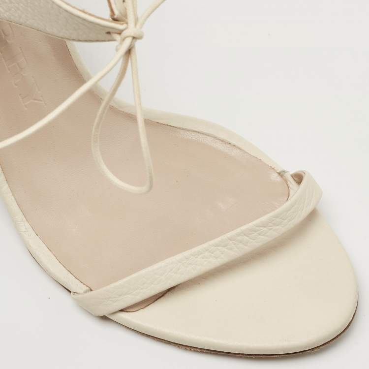 Pre Owned Burberry Cream Leather Noorwood Wedge Sandals Size 40