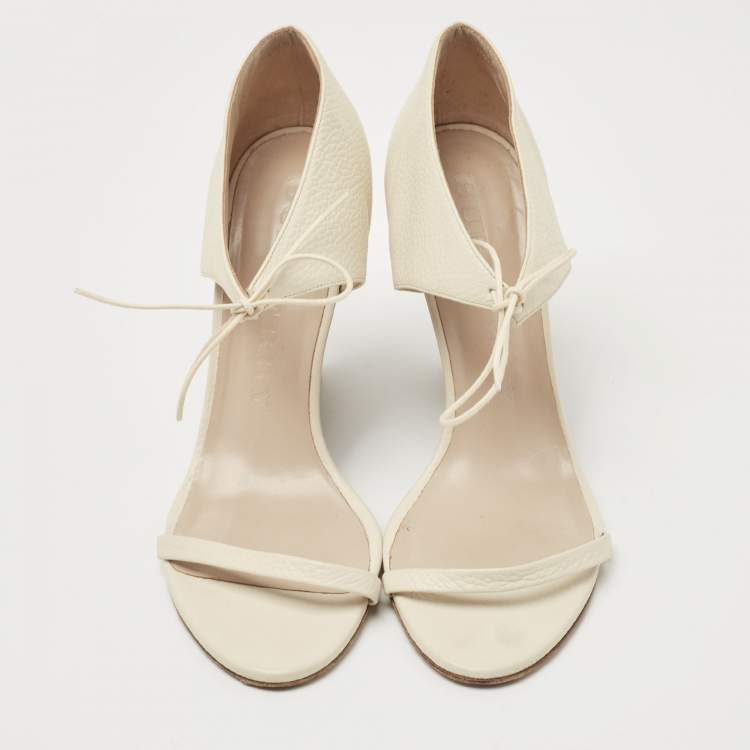 Pre Owned Burberry Cream Leather Noorwood Wedge Sandals Size 40