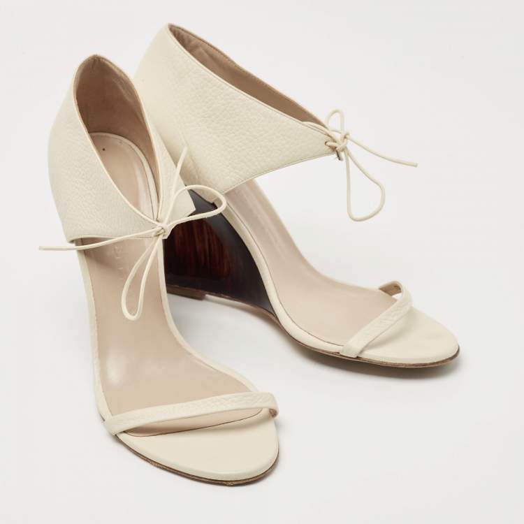 Pre Owned Burberry Cream Leather Noorwood Wedge Sandals Size 40