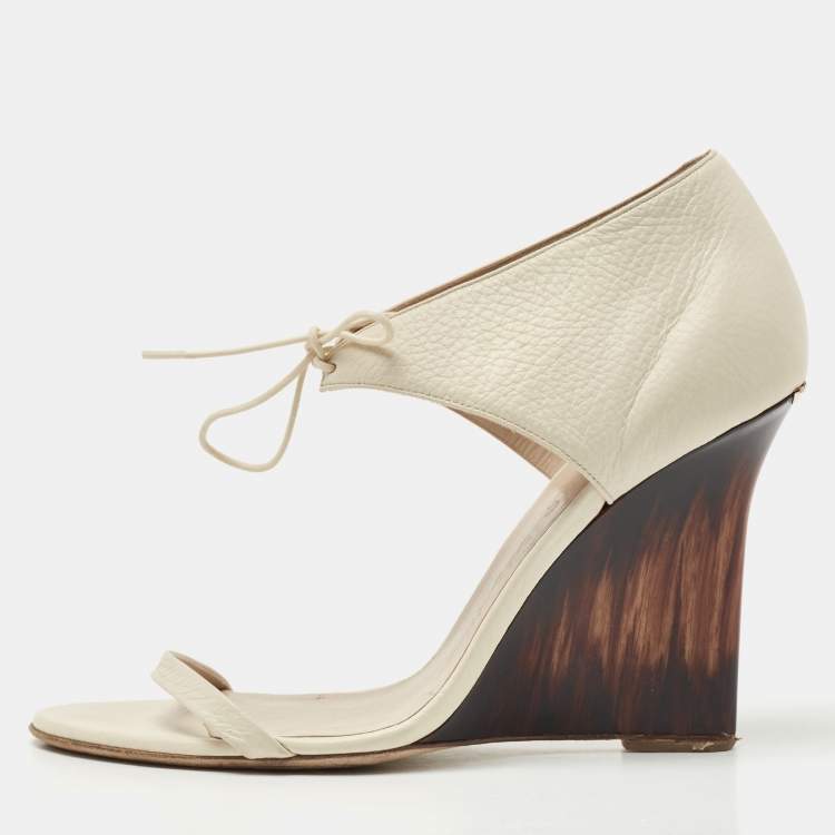 Pre Owned Burberry Cream Leather Noorwood Wedge Sandals Size 40