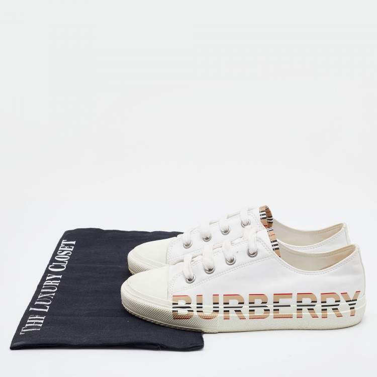 Pre Owned Burberry White Print Canvas Sneakers Size 34