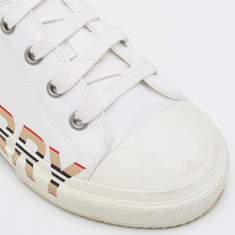 Pre Owned Burberry White Print Canvas Sneakers Size 34