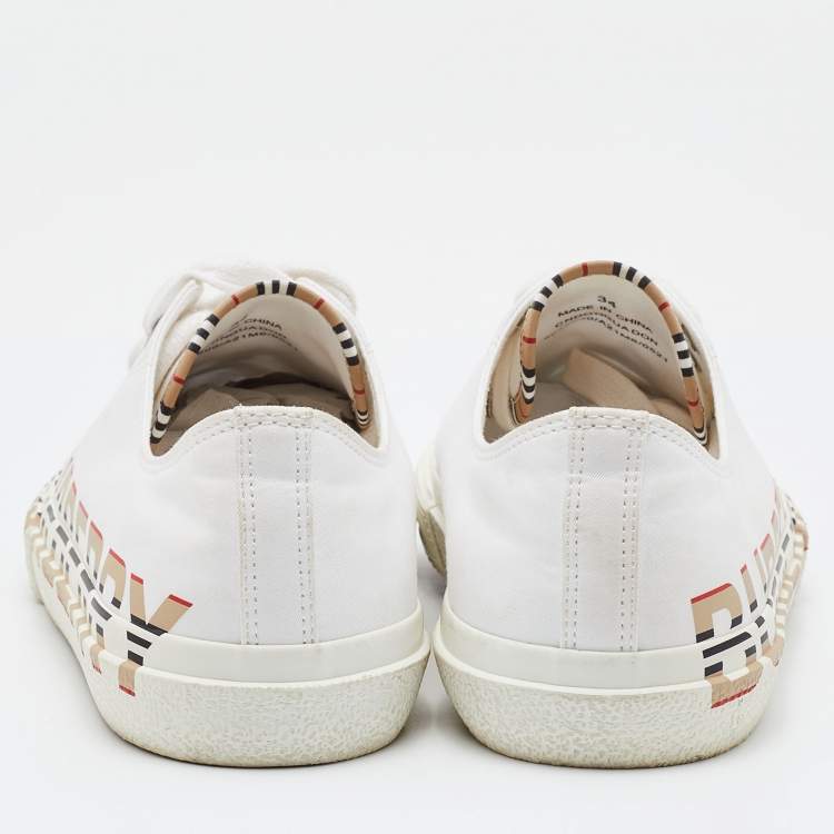 Pre Owned Burberry White Print Canvas Sneakers Size 34