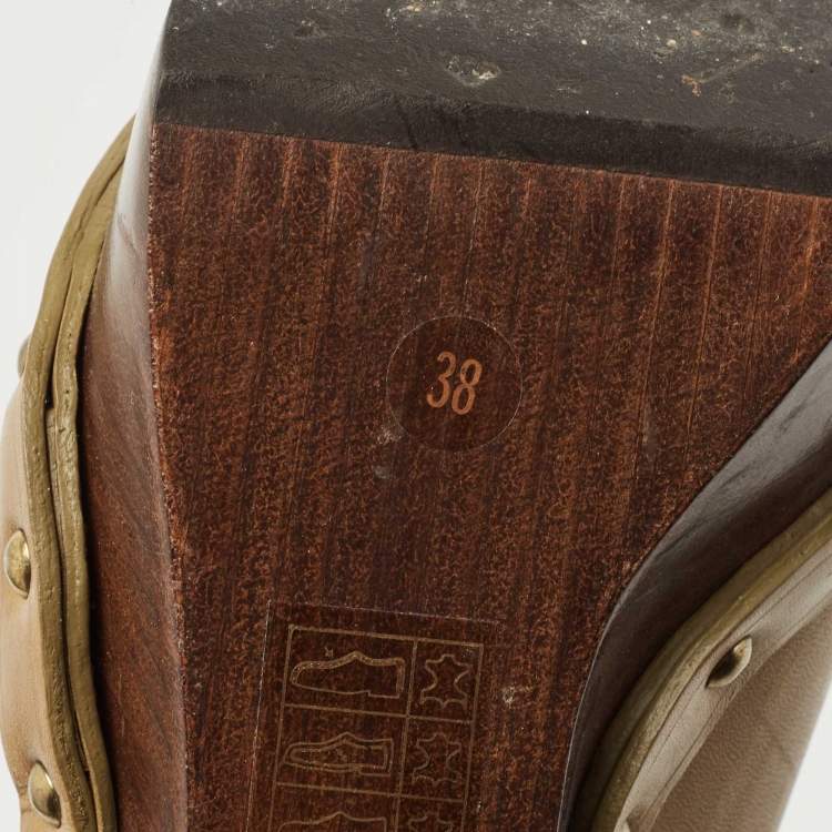 Pre Owned Burberry Olive Green Leather Buckle Platform Clogs Size 38