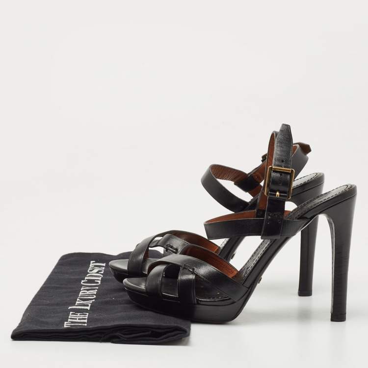 Pre Owned Burberry Black Leather Platform Ankle Strap Sandals Size 36