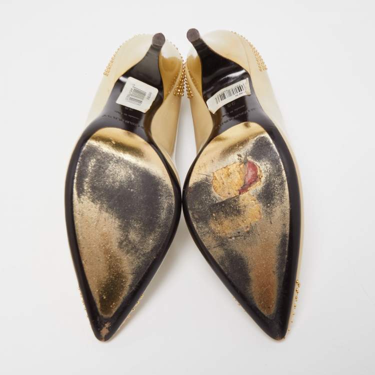 Pre Owned Burberry Beige Patent Leather Studded Pointed Toe Pumps Size 38