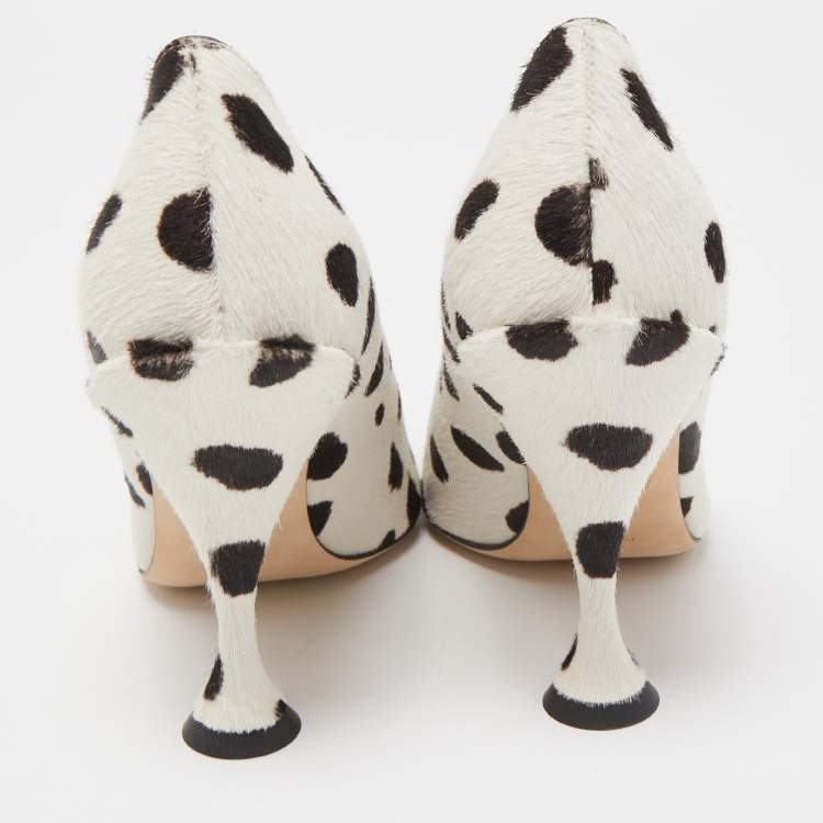 Pre Owned Burberry White/Black Leopard Print Calfhair Ava Pumps Size 38.5