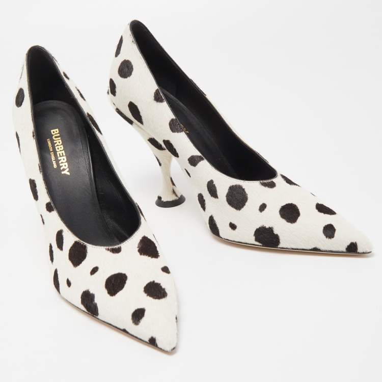Pre Owned Burberry White/Black Leopard Print Calfhair Ava Pumps Size 38.5