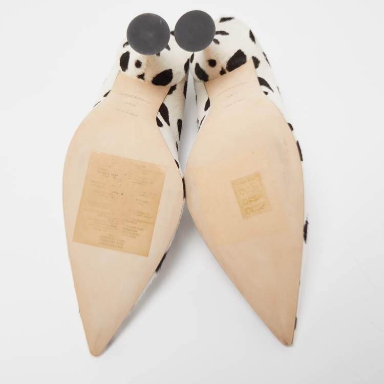 Pre Owned Burberry White/Black Leopard Print Calfhair Ava Pumps Size 38.5