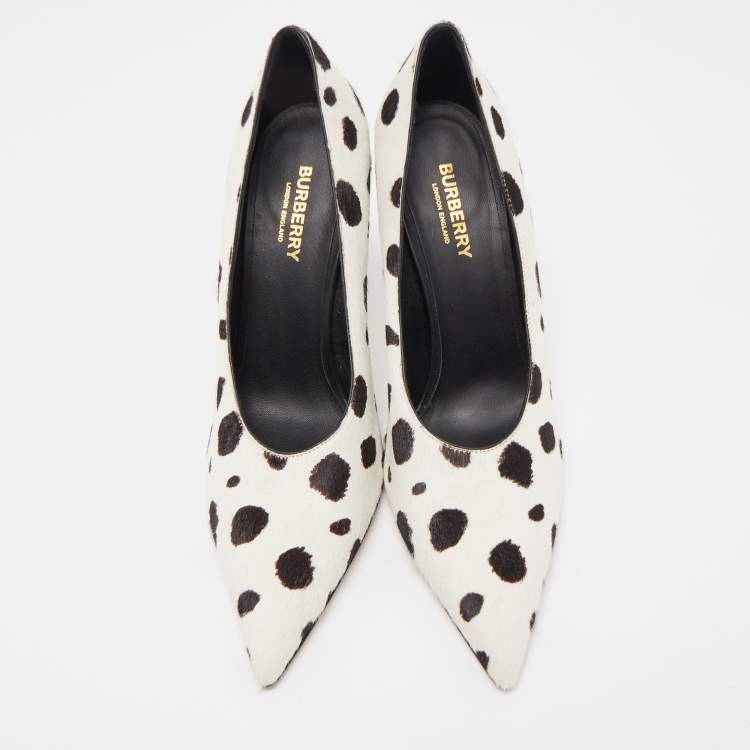 Pre Owned Burberry White/Black Leopard Print Calfhair Ava Pumps Size 38.5