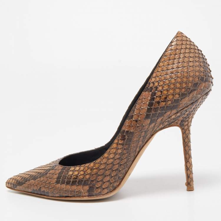 Pre Owned Burberry Brown Python Embossed Leather Platform Pumps Size 38