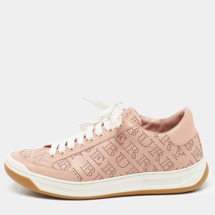 Pre Owned Burberry Pink Leather Westford Low Top Sneakers Size 37