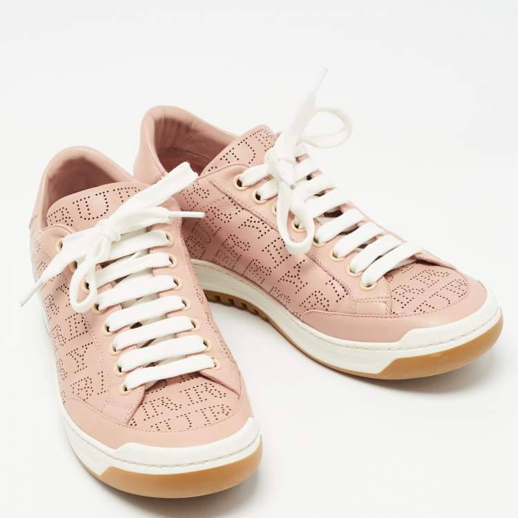 Pre Owned Burberry Pink Leather Westford Low Top Sneakers Size 37