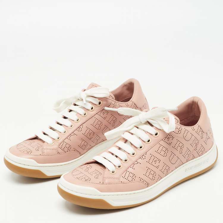Pre Owned Burberry Pink Leather Westford Low Top Sneakers Size 37
