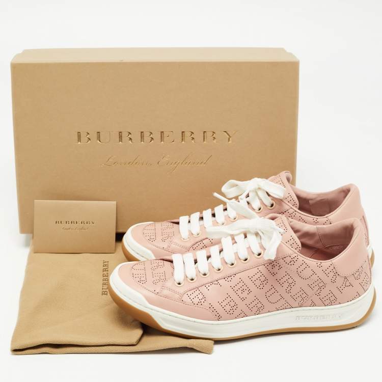Pre Owned Burberry Pink Leather Westford Low Top Sneakers Size 37