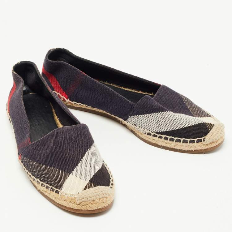 Pre Owned Burberry Navy Blue Nova Canvas Espadrille Flats Size 37