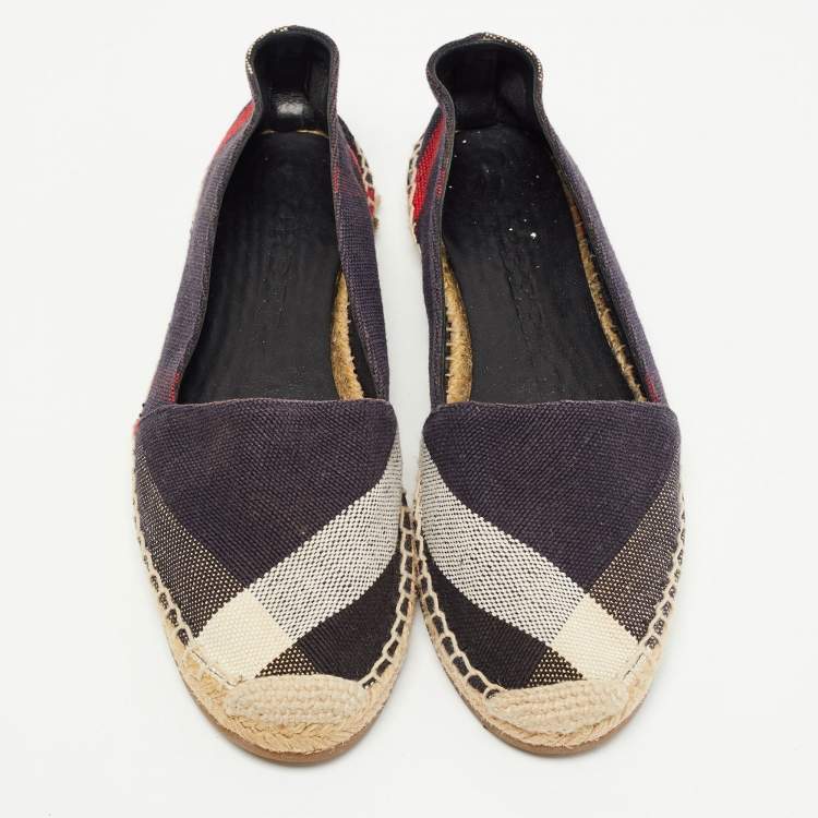Pre Owned Burberry Navy Blue Nova Canvas Espadrille Flats Size 37