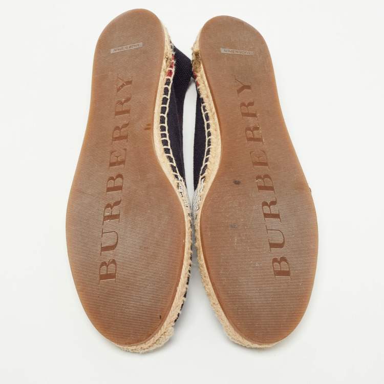 Pre Owned Burberry Navy Blue Nova Canvas Espadrille Flats Size 37