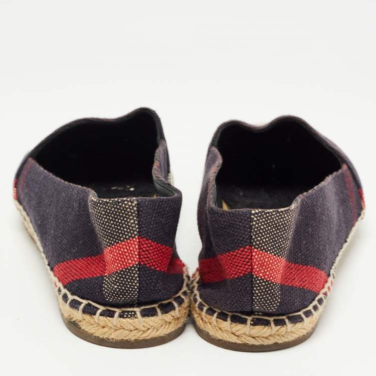 Pre Owned Burberry Navy Blue Nova Canvas Espadrille Flats Size 37