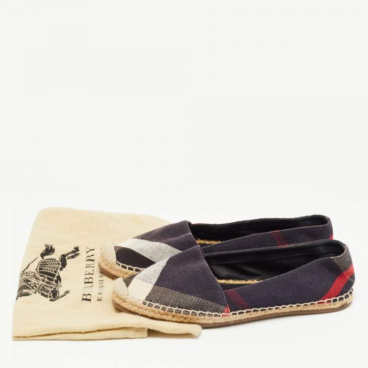 Pre Owned Burberry Navy Blue Nova Canvas Espadrille Flats Size 37