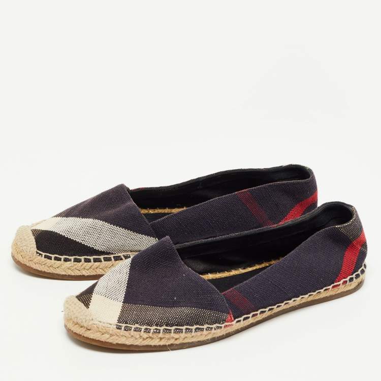 Pre Owned Burberry Navy Blue Nova Canvas Espadrille Flats Size 37