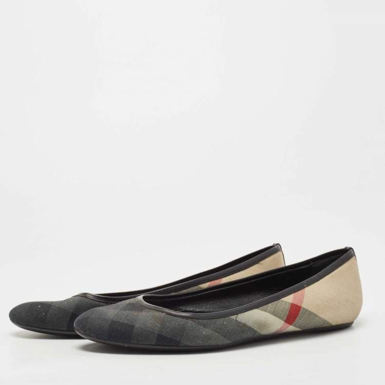 Pre Owned Burberry Beige/Black Canvas House Check Ballet Flats Size 40