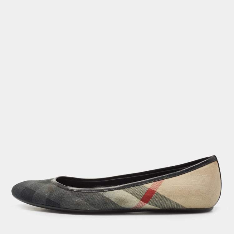 Pre Owned Burberry Beige/Black Canvas House Check Ballet Flats Size 40