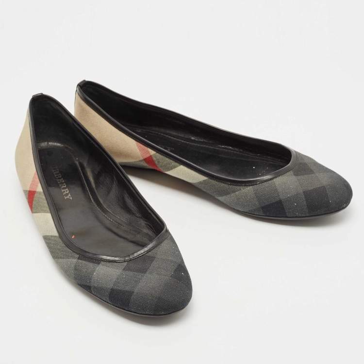 Pre Owned Burberry Beige/Black Canvas House Check Ballet Flats Size 40