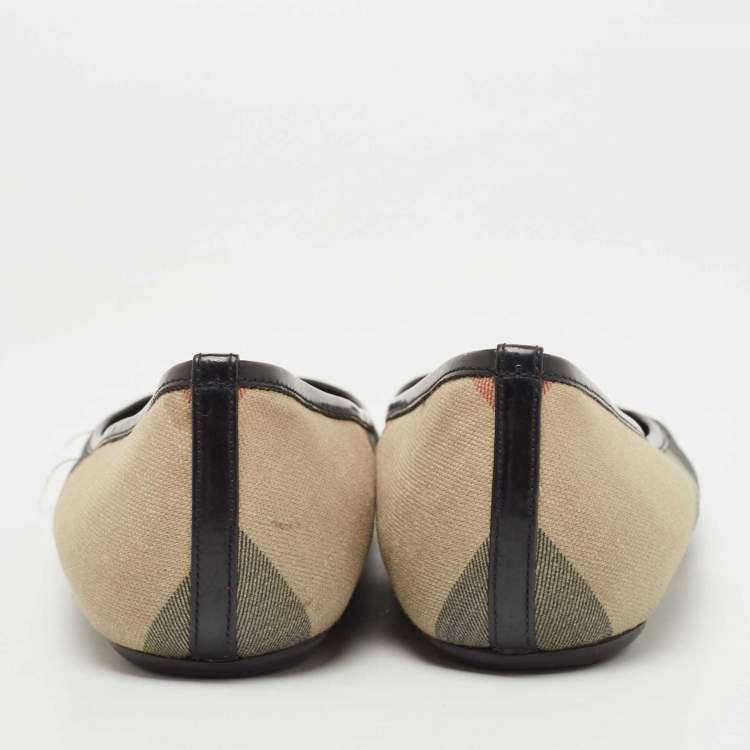 Pre Owned Burberry Beige/Black Canvas House Check Ballet Flats Size 40