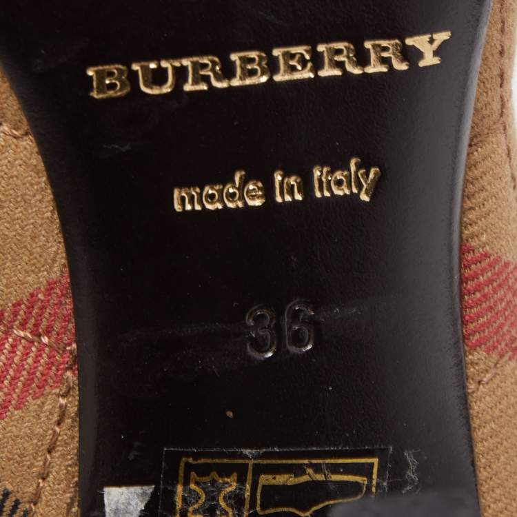 Pre Owned Burberry Brown/Beige Leather and House Check Canvas Pointed Toe Pumps Size 36