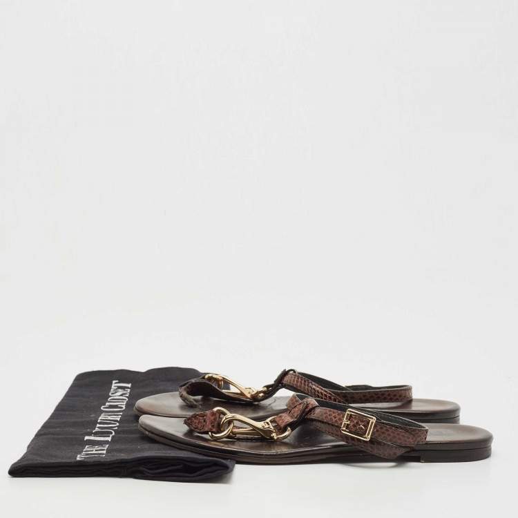 Pre Owned Burberry Brown Python Ankle Strap Flat Sandals Size 37