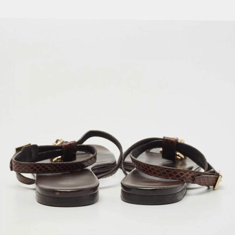 Pre Owned Burberry Brown Python Ankle Strap Flat Sandals Size 37
