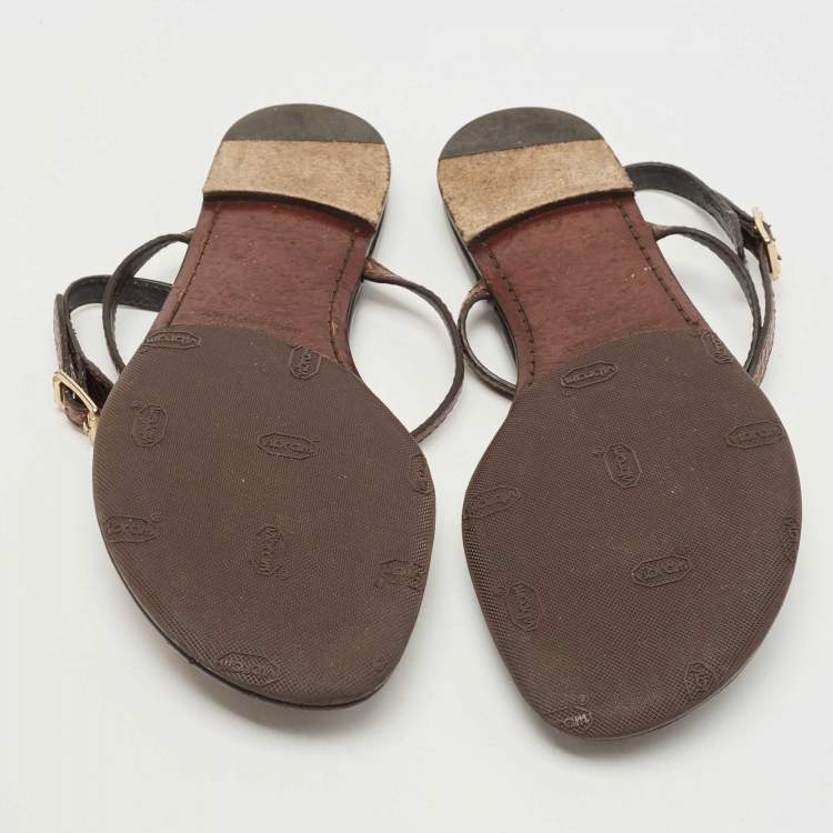 Pre Owned Burberry Brown Python Ankle Strap Flat Sandals Size 37