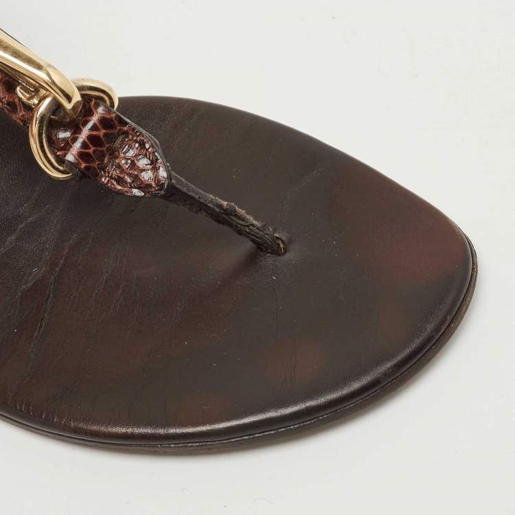 Pre Owned Burberry Brown Python Ankle Strap Flat Sandals Size 37