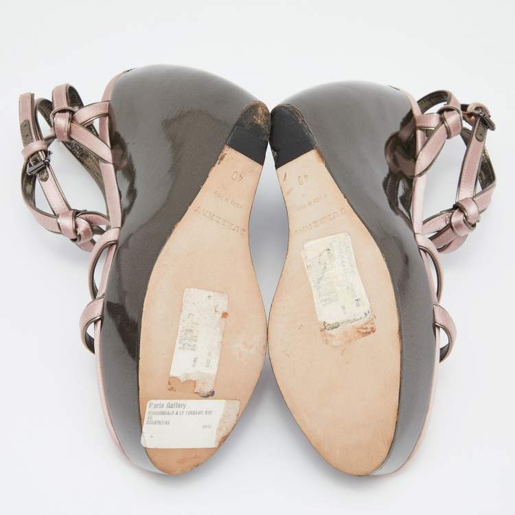 Pre Owned Burberry Pink Satin Ankle Wrap Wedge Sandals Size 40