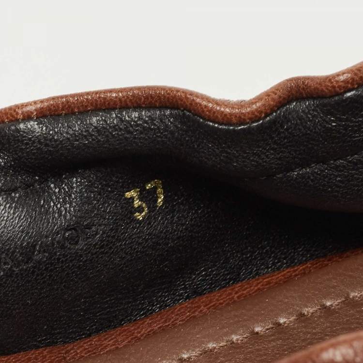 Pre Owned Burberry Brown Leather Scrunch Ballet Flats Size 37