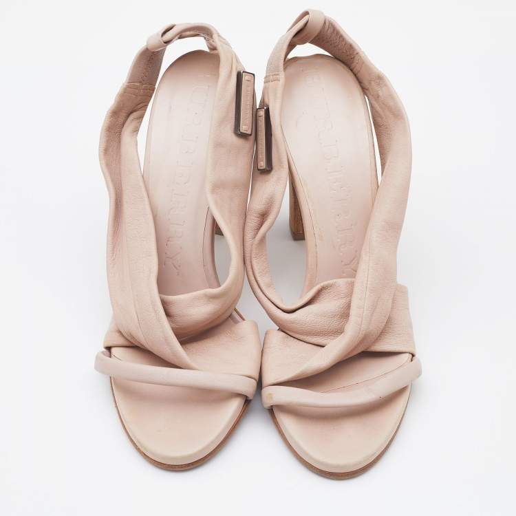 Pre Owned Burberry Pink Leather Criss Cross Slingback Sandals Size 39