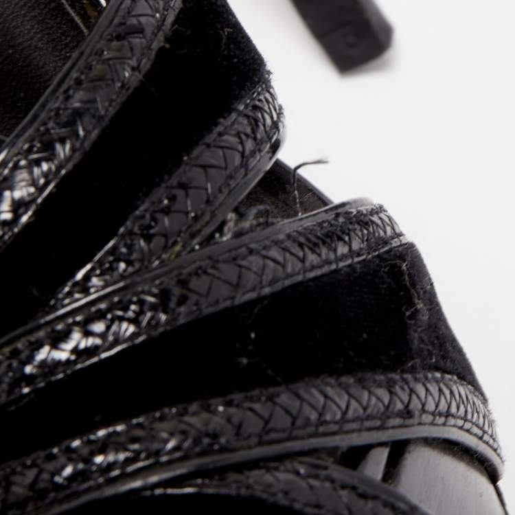 Pre Owned Burberry Black Velvet and Leather T-Strap Platform Sandals Size 39