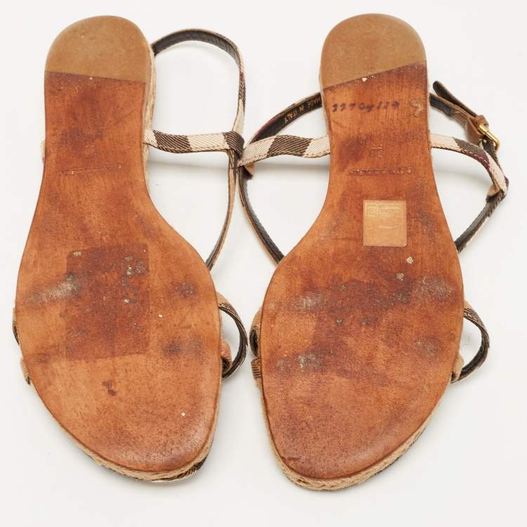 Pre Owned Burberry Tricolor Check Canvas Flat Espadrille Sandals Size 38