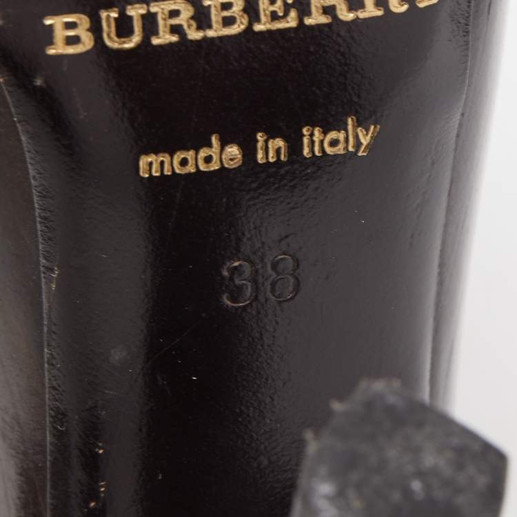Pre Owned Burberry Brown Leather T Ankle Strap Platform Sandals Size 38