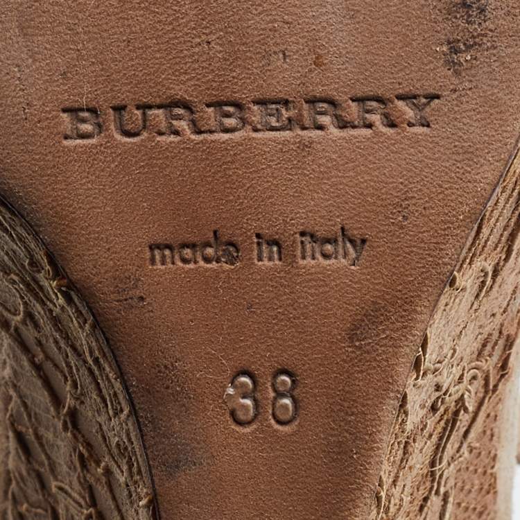 Pre Owned Burberry Beige Suede and Lace T Strap Wedge Sandals Size 38