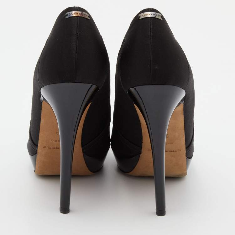 Pre Owned Burberry Black Satin Platform Pointed Toe Pumps Size 38.5