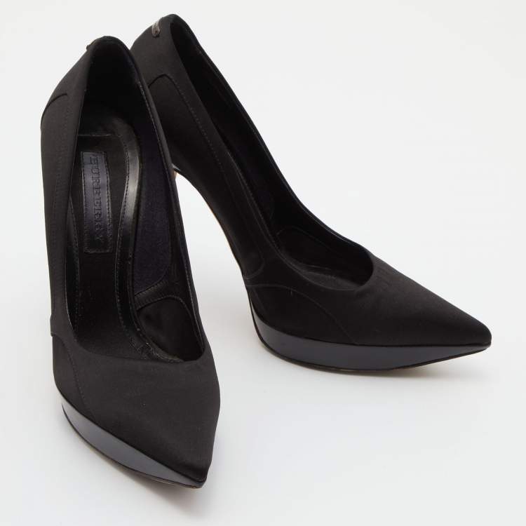 Pre Owned Burberry Black Satin Platform Pointed Toe Pumps Size 38.5