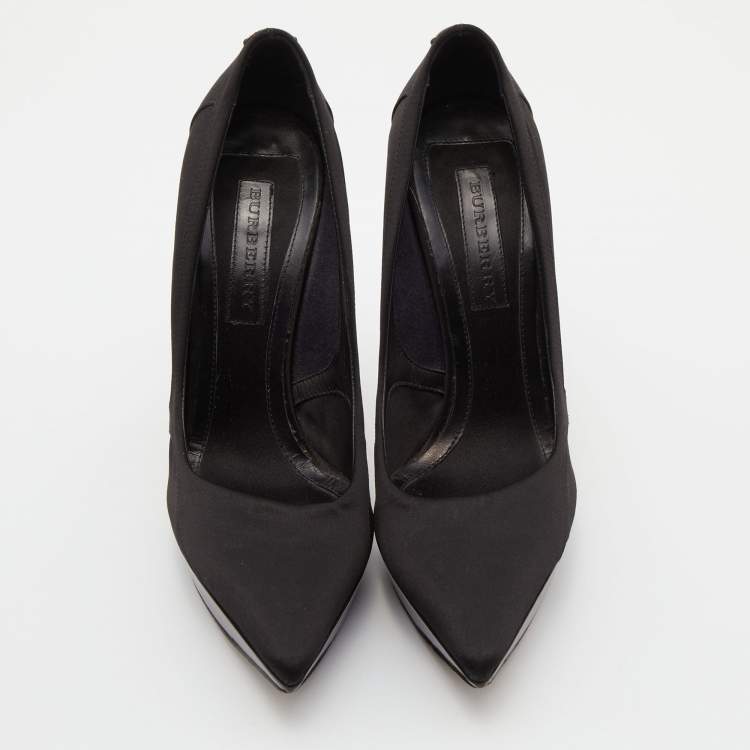 Pre Owned Burberry Black Satin Platform Pointed Toe Pumps Size 38.5