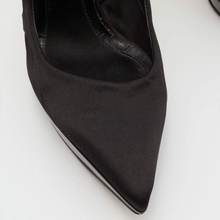 Pre Owned Burberry Black Satin Platform Pointed Toe Pumps Size 38.5