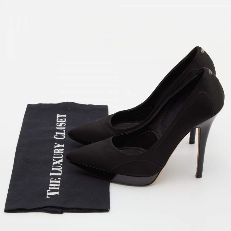 Pre Owned Burberry Black Satin Platform Pointed Toe Pumps Size 38.5