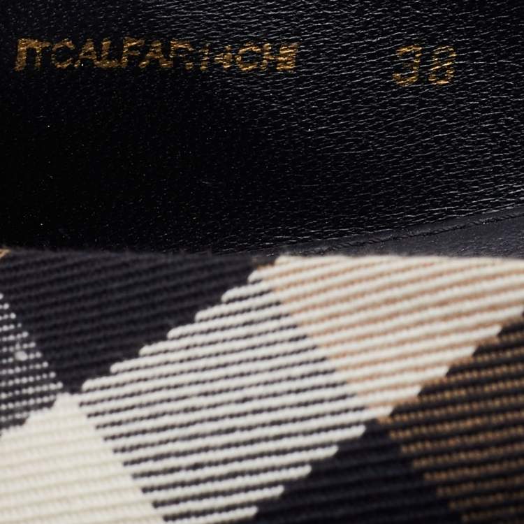 Pre Owned Burberry Beige/Black Nova Check Canvas and Leather Avonwick Buckle Detail Ballet Flats Size 38