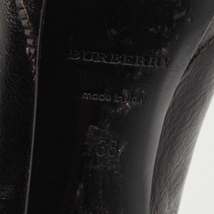 Pre Owned Burberry Black Leather Platform Lace Up Booties Size 38